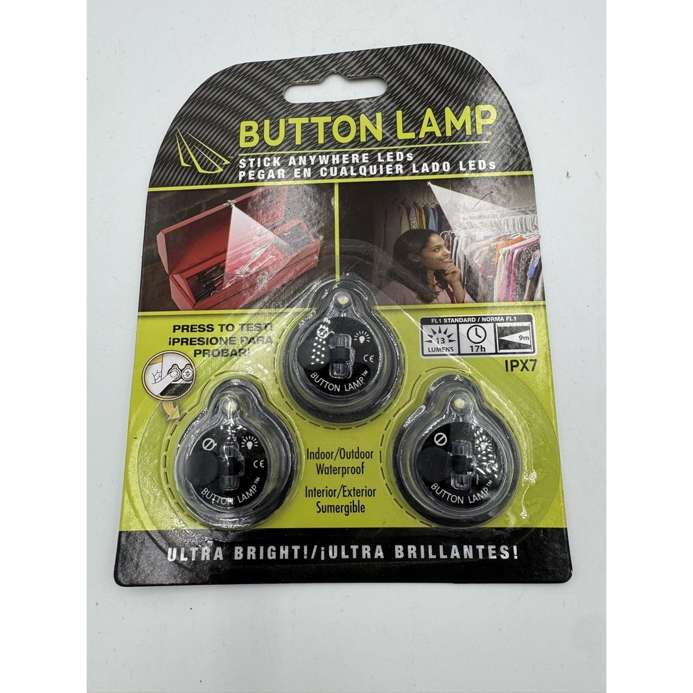 Panthervision Stick On LED Button Lights - (Pack of 3) Battery Powered Lights